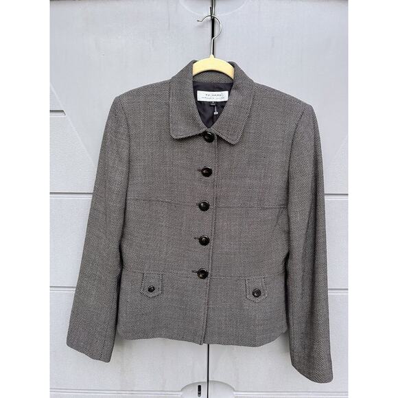 TAHARI ARTHUR L Brown 100% Wool Button Down Tweed Blazer Jacket Sz 10 Workwear - Picture 2 of 12